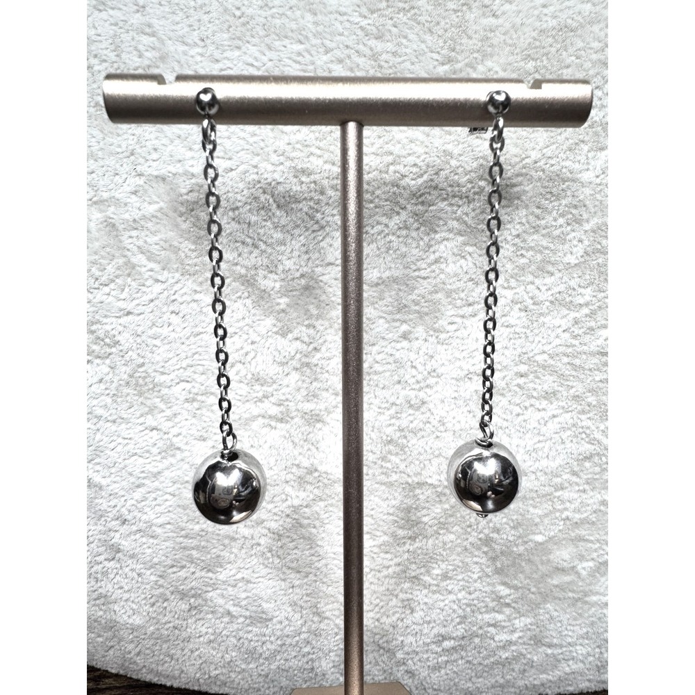 Vintage Y2K Italy 925 Sterling Silver Ball Drop Chain Earrings Dangle 2" Shiny